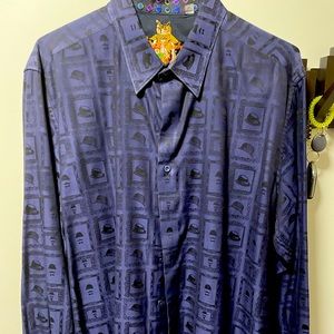 Robert Graham 2XL  dress shirt   Dark blue   Detail is top hat(see pic)